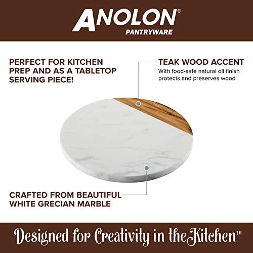 Anolon Pantryware Teak Wood and Marble Cutting Board / Teak Wood and Marble Serving Board - 9.5 Inch, Brown - The Finished Room
