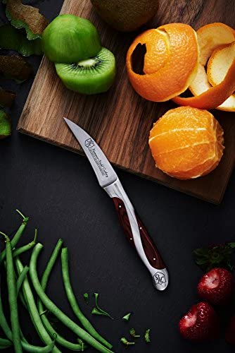 Hammer Stahl Bird&#39;s Beak Paring Knife - German High Carbon Steel - Sharp Small Kitchen Knife for Vegetables and Fruits - Ergonomic Quad-Tang Pakkawood Handle - The Finished Room