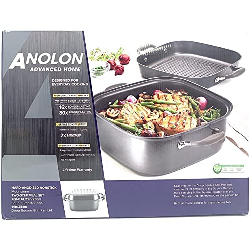 Anolon Advanced Home Hard-Anodized Nonstick Two Step Meal Set (11&quot; Square Grill Pan &amp; 7 Qt. Roaster, Moonstone) - The Finished Room