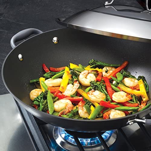 Anolon Advanced Hard Anodized Nonstick Stir Fry Wok Pan with Lid, 14 Inch, Gray - The Finished Room