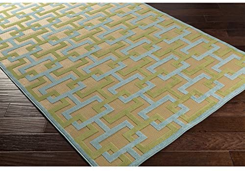 Whitaker Beige and Blue Indoor / Outdoor Area Rug 3&#39;9&quot; x 5&#39;8 - The Finished Room