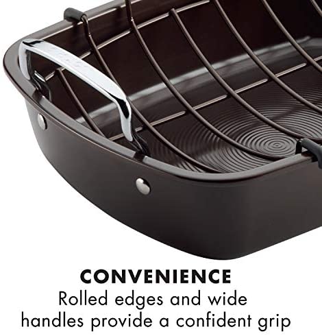 Circulon Nonstick Roasting Pan / Roaster with Rack - 17 Inch x 13 Inch, chocolate Brown - The Finished Room