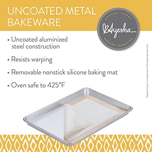 Ayesha Curry Nonstick Bakeware Set with Nonstick Cookie Sheet / Baking Sheet and Silicone Baking Mat - 9 Inch x 13 Inch, Silver - The Finished Room