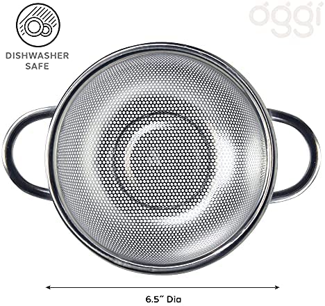 Oggi .0 Perforated 6.5-inch Stainless Steel Colander with Handles - The Finished Room