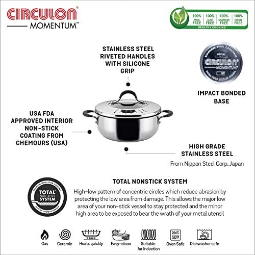 Circulon Momentum Stainless Steel Nonstick Dish/Casserole Pan with Lid, 4 Quart, Silver - The Finished Room