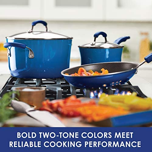 Rachael Ray Brights Nonstick Cookware Pots and Pans Set, 14 Piece, Blue Gradient - The Finished Room