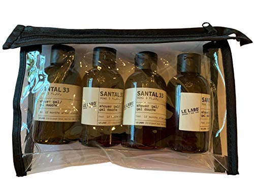 Le Labo Santal 33 Shower Gel - Set of 4, 3 Ounce Bottles - 12 Fluid Ounces Total Plus Amenity Pouch - The Finished Room
