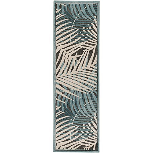 Izabel Aqua, Ivory and black Indoor / Outdoor Area Rug 2&#39;6&quot; x 7&#39;10 - The Finished Room