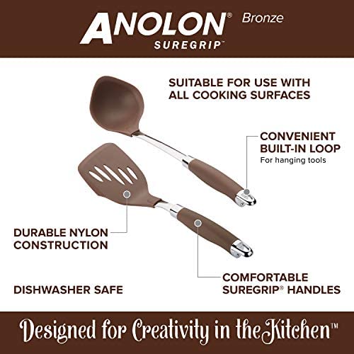 Anolon SureGrip Nonstick Utensil Kitchen Cooking Tools Set, 6 Piece, Gray - The Finished Room