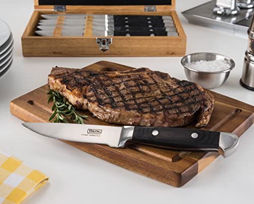 Viking Culinary High Carbon German Steel Pakka Wood Handle Steak Knife Set, 6 Piece, Black - The Finished Room