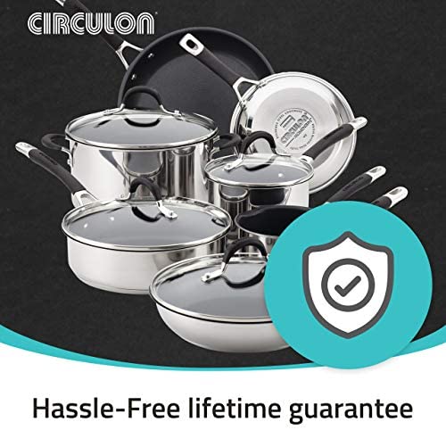 Circulon Momentum Stainless Steel Nonstick Cookware Set with Glass Lids, 11-Piece Pot and Pan Set, Stainless Steel - The Finished Room