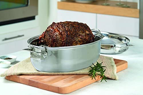 Viking 3-Ply Stainless Steel Oval Roaster with Metal Induction Lid and Rack, 8.5 Quart - The Finished Room