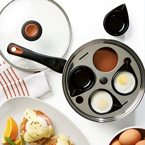 Farberware Glide Ceramic Nonstick Dishwasher Safe Egg Poacher Pan/Skillet with 4 Poaching Cups and Lid, 8 Inch, Copper Brown - The Finished Room
