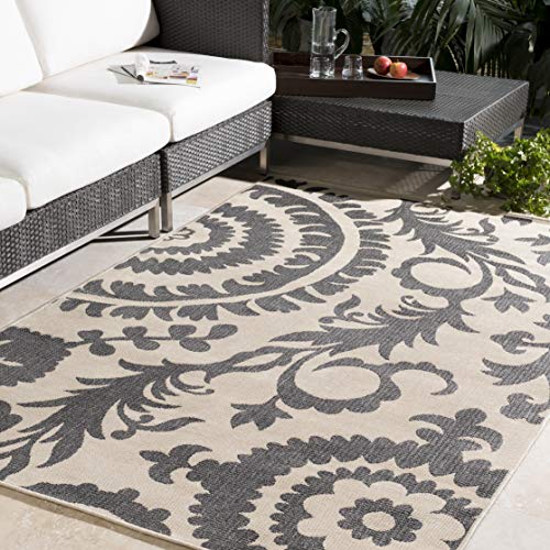 Alysia Gray and beige Indoor / Outdoor Area Rug 5&#39;3&quot; x 7&#39;6&quot; - The Finished Room