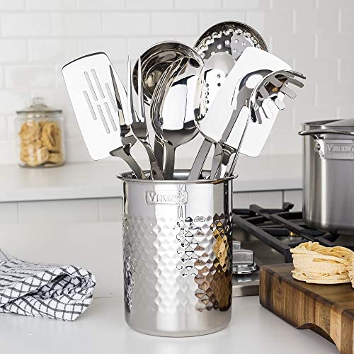 Viking Culinary Viking Hammered Stainless Steel Utensil Holder, 6.75&quot; x 4.75&quot;, Silver - The Finished Room