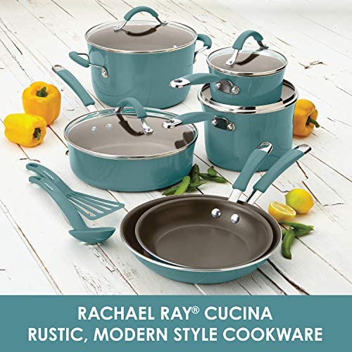 Rachael Ray Cucina Nonstick Sauce Pot/Saucepot with Steamer Insert and Lid, 3 Quart, Agave Blue - The Finished Room