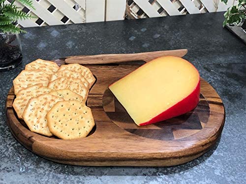 Kalmar Home Acacia Wood Oval Cheese Board with Knife - The Finished Room