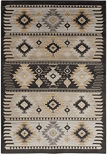 Hepburn Beige, Black and Gray Bohemian/Global Area Rug 7&#39;10&quot; x 11&#39;2&quot; - The Finished Room
