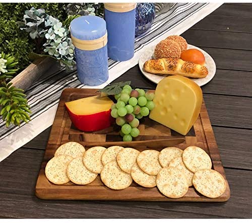 Kalmar Home 405 Large End Grain Inlay Cheeseboard with Knife Acacia Wood, Brown - The Finished Room