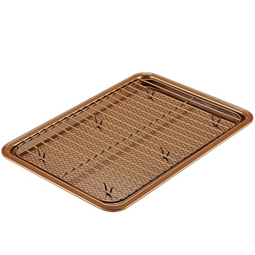 Ayesha Curry Nonstick Bakeware Set with Nonstick Cookie Sheet / Baking Sheet and Cooling Rack - 2 Piece, Copper Brown - The Finished Room