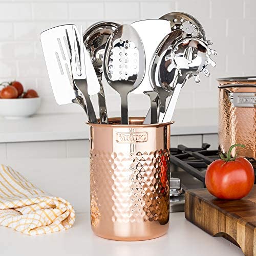 Viking Culinary Viking Hammered utensil holder, 5.51 x 6.69 inches - Thickness 0.7mm, Copper - The Finished Room