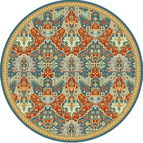 Surya Traditional Round Area Rug 8&#39; Teal Antolya Collection - The Finished Room