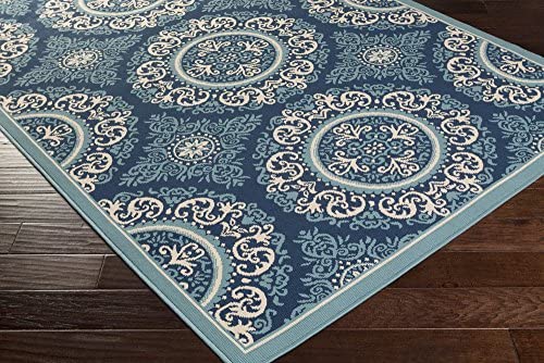 Lancaster Blue Indoor / Outdoor Area Rug 7&#39;10&quot; Round - The Finished Room
