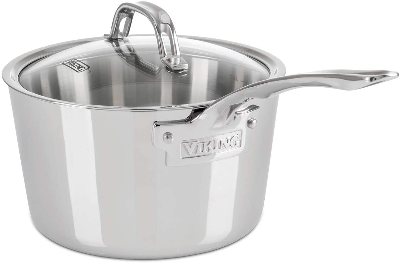 Viking Culinary Contemporary 3-Ply Stainless Steel Saucepan with Lid, 3.4 Quart - The Finished Room