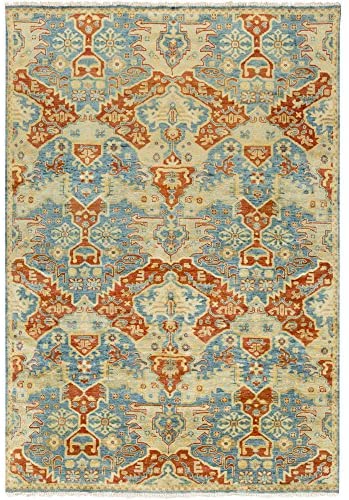 Surya Hand Knotted Casual Accent Rug, 2-Feet by 3-Feet, Teal/Rust/Gold/Olive/Lime - The Finished Room