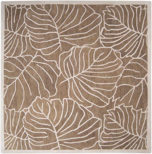 Surya Studio Contemporary Hand Tufted 100% New Zealand Wool Safari Tan 8&#39; Round Graphic Novelty Area Rug - The Finished Room