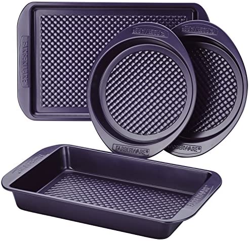 Farberware Nonstick Bakeware Set with Nonstick Cookie Sheet/Baking Sheet, Baking Pan and Cake Pans - 4 Piece, Purple - The Finished Room