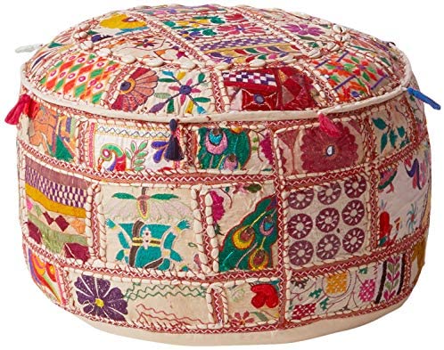 Surya Decorative Pouf, 22 by 22 by 15.5-Inch, Multicolored - The Finished Room