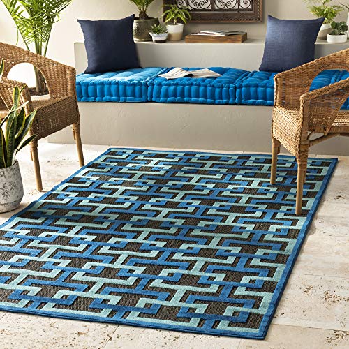 Whitaker Portera black Indoor / Outdoor Area Rug 7&#39;6&quot; Square - The Finished Room