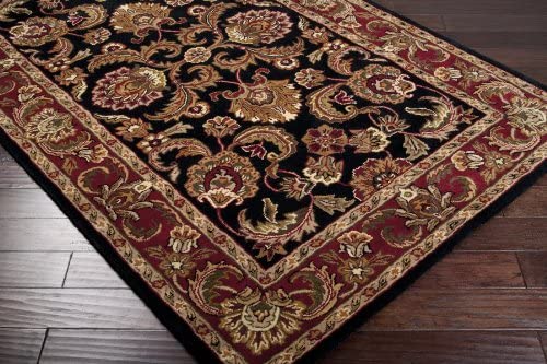 Surya Ancient Treasures Classic Hand Tufted 100% Semi-Worsted New Zealand Wool Jet Black 2&#39; x 3&#39; Traditional Accent Rug - The Finished Room
