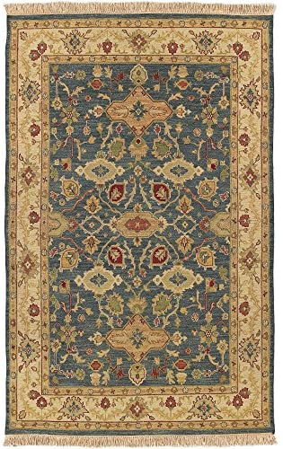 Surya Soumek Classic Hand Knotted 100% Semi-Worsted New Zealand Wool Peacock Green 9&#39; x 12&#39; Traditional Area Rug - The Finished Room