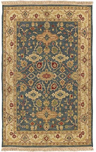 Surya Soumek Classic Hand Knotted 100% Semi-Worsted New Zealand Wool Peacock Green 9&#39; x 12&#39; Traditional Area Rug - The Finished Room