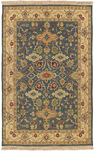 Surya Soumek Classic Hand Knotted 100% Semi-Worsted New Zealand Wool Peacock Green 9' x 12' Traditional Area Rug - The Finished Room