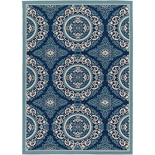 Lancaster Blue Indoor / Outdoor Area Rug 7&#39;10&quot; Round - The Finished Room