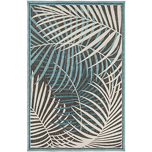 Izabel Aqua, Ivory and black Indoor / Outdoor Area Rug 4&#39;7&quot; x 6&#39;7 - The Finished Room