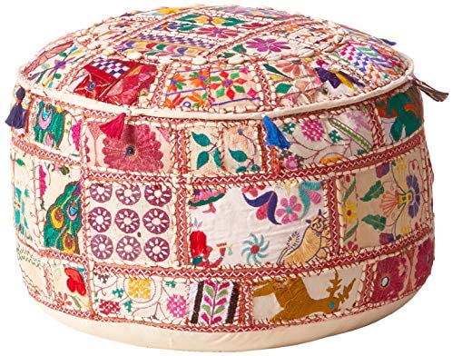 Surya Decorative Pouf, 22 by 22 by 15.5-Inch, Multicolored - The Finished Room