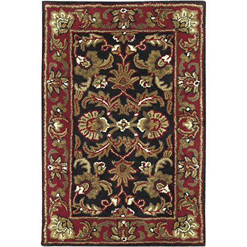 Surya Ancient Treasures Classic Hand Tufted 100% Semi-Worsted New Zealand Wool Jet Black 2&#39; x 3&#39; Traditional Accent Rug - The Finished Room