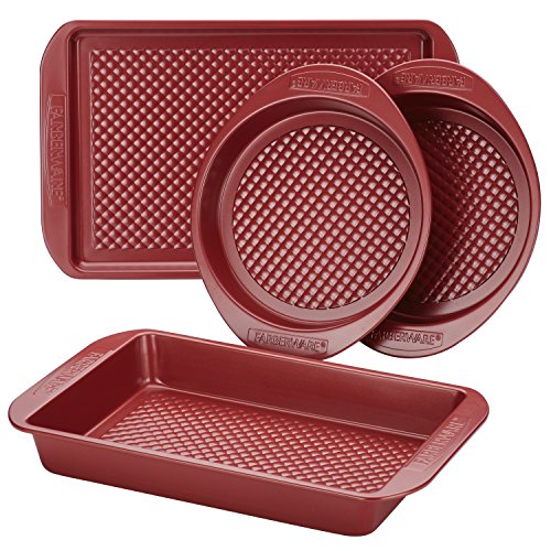 Farberware Nonstick Bakeware Set with Nonstick Cookie Sheet / Baking Sheet, Baking Pan and Cake Pans - 4 Piece, Red - The Finished Room