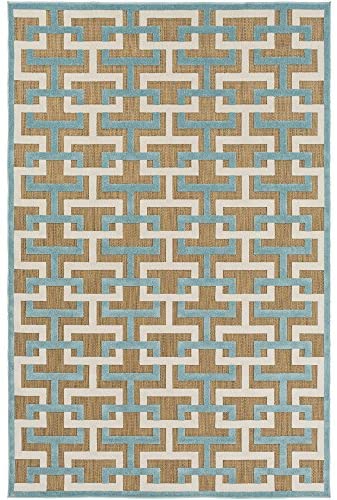Whitaker Beige and Blue Indoor / Outdoor Area Rug 5&#39; x 7&#39;6 - The Finished Room