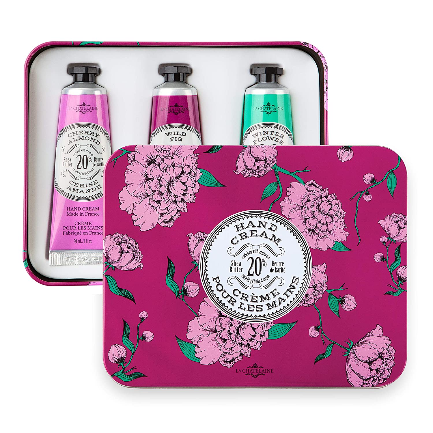 La Chatelaine Deluxe Hand Cream Collection, Cherry Almond, Wild Fig, and Winter Flower - The Finished Room