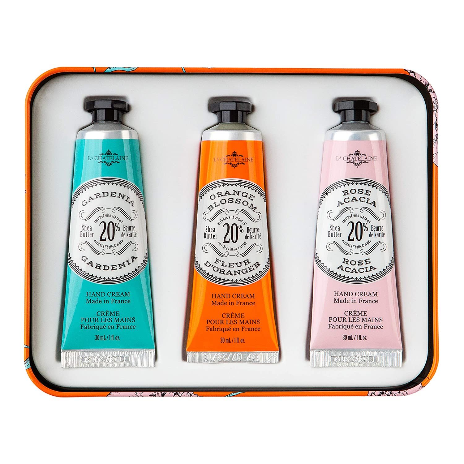 La Chatelaine Hand Cream Trio Collection, featuring Gardenia, Orange Blossom, and Rose Acacia - The Finished Room
