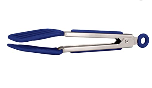 Tovolo Mini Turner, Flat Head, Easy-Lock Mechanism, Non-Slip Grip Tongs for Cooking &amp; Grilling