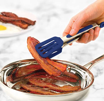 Tovolo Mini Turner, Flat Head, Easy-Lock Mechanism, Non-Slip Grip Tongs for Cooking &amp; Grilling